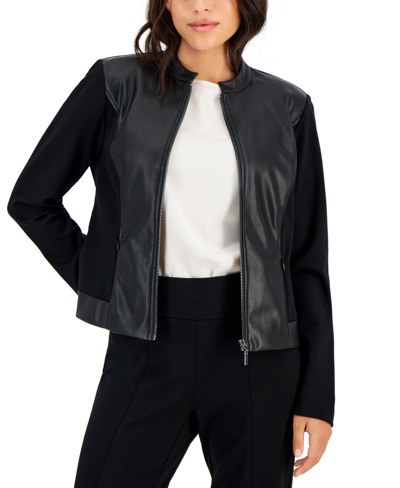 AK ANNE KLEIN PETITE MANDARIN-COLLAR ZIP-UP JACKET