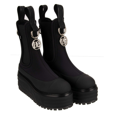 DOLCE & GABBANA DOLCE & GABBANA DG LOGO ANHÄNGER NEOPRENE STIEFELETTE STIEFEL BOOTS 12794