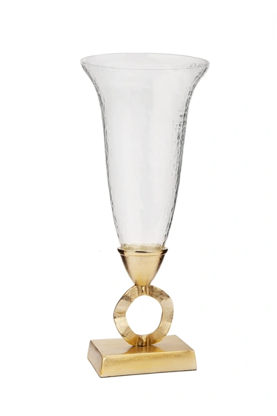 CLASSIC TOUCH DECOR 7.5"D HAMMERED GLASS VASE WITH GOLD BRASS LOOP STEM