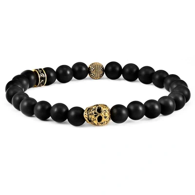 CRUCIBLE JEWELRY CRUCIBLE LOS ANGELES SINGLE SKULL STRETCH BRACELET WITH 8MM MATTE BLACK ONYX BEADS