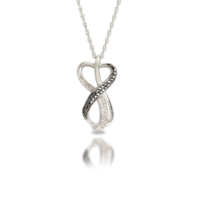 MAX + STONE STERLING SILVER 0.2 CARAT WHITE & BLACK DIAMOND INFINITY HEART NECKLACE WITH ADJUSTABLE 18"-20" ROPE