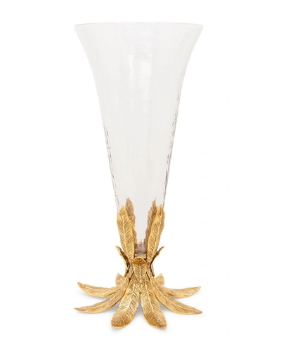 CLASSIC TOUCH DECOR 7.5"L GLASS VASE ON GOLD FLOWER BASE