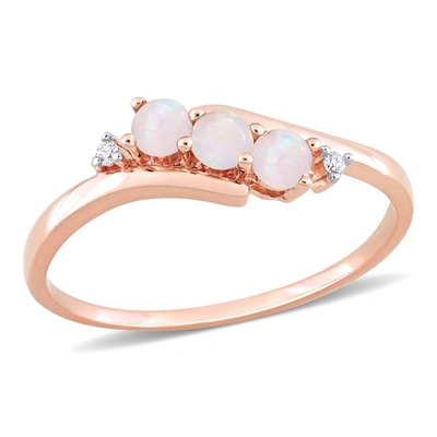 MIMI & MAX 1/5 CT TGW OPAL AND DIAMOND ACCENT 3-STONE RING IN 10K ROSE GOLD