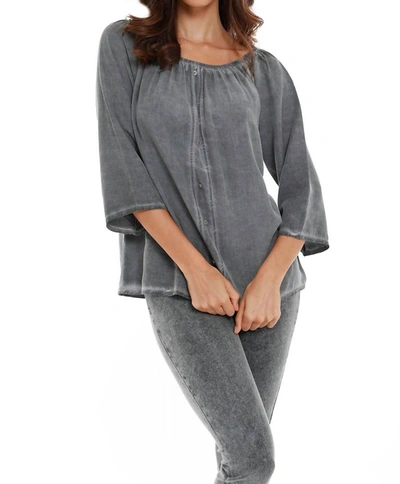 FRENCH KYSS LUCIANA BUTTON OFF THE SHOULDER TOP IN CHARCOAL