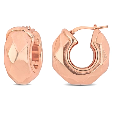 MIMI & MAX 23 MM WIDE DIAMOND CUT HUGGIE EARRINGS IN ROSE PLATED STERLING SILVER
