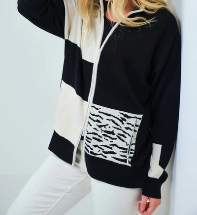 EDINBURGH KNITWEAR ANIMAL BLOCK ZIP JACKET IN BLACK