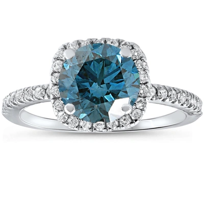 POMPEII3 1 3/4 CT BLUE DIAMOND CUSHION HALO ENGAGEMENT RING 14K WHITE GOLD