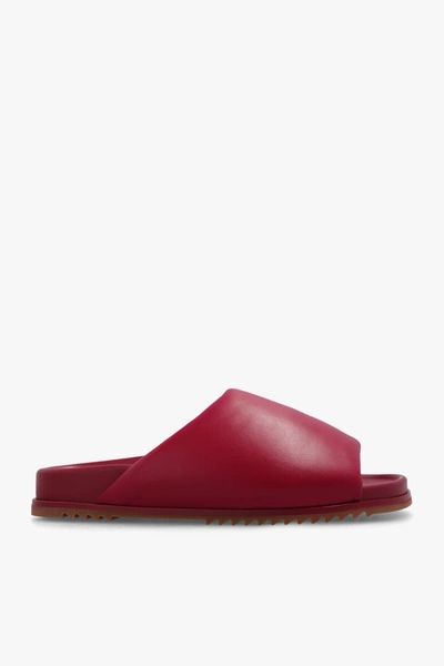 RICK OWENS RICK OWENS BURGUNDY LEATHER SLIDES NEW