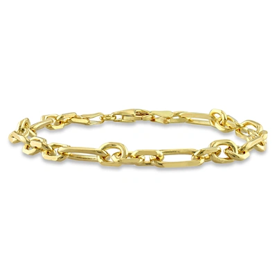 MIMI & MAX 6MM DIAMOND CUT FIGARO CHAIN BRACELET IN YELLOW PLATED STERLING SILVER - 9 IN