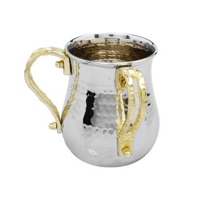 CLASSIC TOUCH DECOR STAINLESS STEEL WASH CUP WITH GOLD LOOP HANDLES