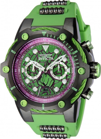 INVICTA INVICTA MEN'S MARVEL HULK GREEN BLACK DIAL CHRONOGRAPH QUARTZ 51.5MM WATCH 43391