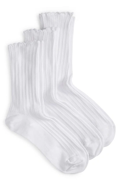 HUE HUE 3-PACK SCALLOPED POINTELLE CREW SOCKS