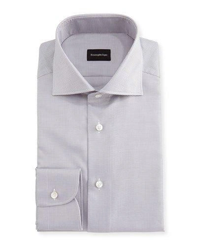 ERMENEGILDO ZEGNA MICRO-HOUNDSTOOTH COTTON DRESS SHIRT, GRAY/WHITE