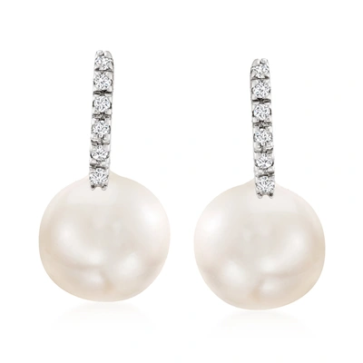 ROSS-SIMONS 8MM CULTURED PEARL EARRINGS WITH DIAMOND ACCENTS IN 14KT WHITE GOLD