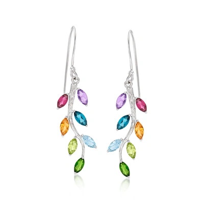 ROSS-SIMONS MULTI-GEMSTONE VINE DROP EARRINGS IN STERLING SILVER