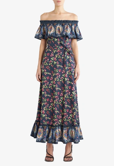ETRO BERRY PRINT OFF-SHOULDER MAXI DRESS