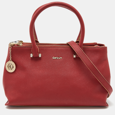 DKNY DKNY RED LEATHER BRYANT PARK DOUBLE ZIP SHOPPER TOTE