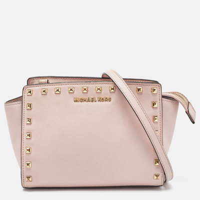 MICHAEL MICHAEL KORS MICHAEL MICHAEL KORS PINK LEATHER MEDIUM STUDDED SELMA CROSSBODY BAG