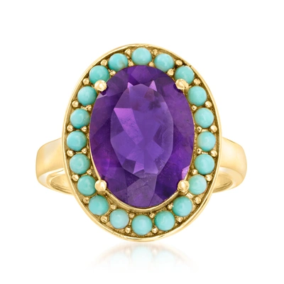 ROSS-SIMONS TURQUOISE AND AMETHYST HALO RING IN 18KT GOLD OVER STERLING