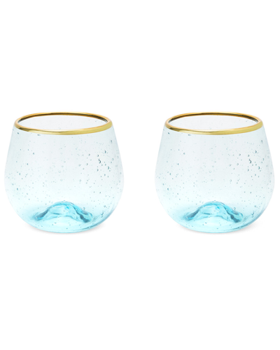 TWINE TWINE SEASIDE AQUA BUBBLE STEMLESS WINE GLASS SET