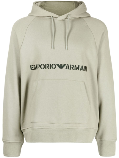 EMPORIO ARMANI LOGO-EMBROIDERED COTTON HOODIE