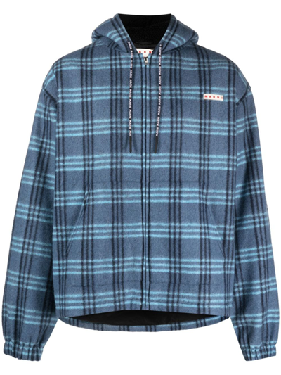 MARNI LOGO-PATCH CHECK-PRINT JACKET