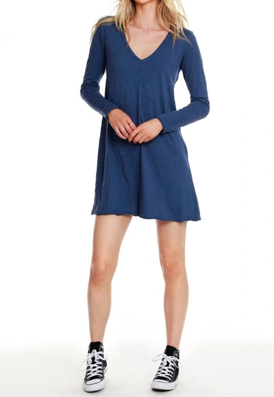 BOBI LONG SLEEVE V-NECK DRESS IN COAST