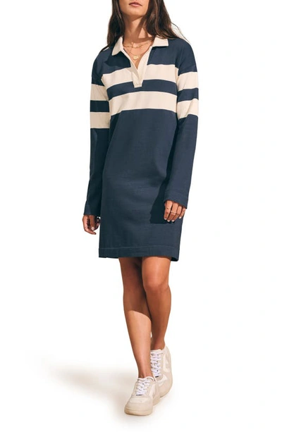 FAHERTY RUGBY STRIPE LONG SLEEVE COTTON POLO DRESS