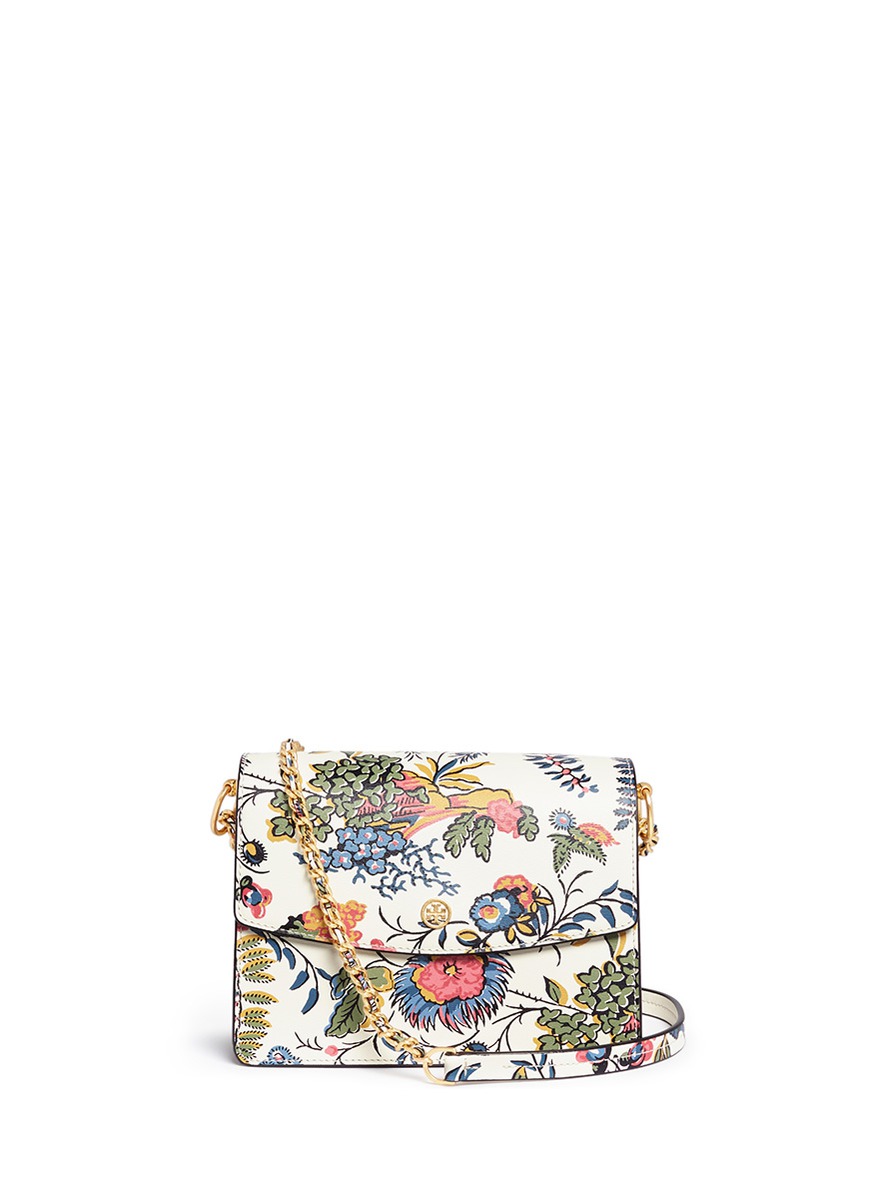 Shop Tory Burch 'parker' Floral Print Leather Convertible Shoulder Bag