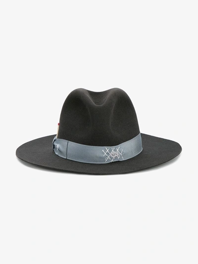 NICK FOUQUET NICK FOUQUET GREY BORSALINO FEDORA HAT WITH BLUE GROSGRAIN RIBBON