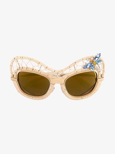 DOLCE & GABBANA DOLCE & GABBANA EYEWEAR GOLD CRYSTAL EMBELLISHED STRAW SUNGLASSES