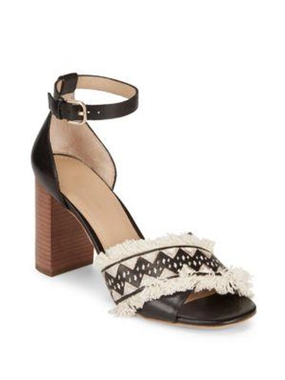 POUR LA VICTOIRE FRINGED STACKED BLOCK LEATHER SANDALS