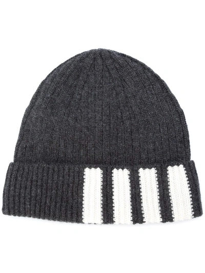 THOM BROWNE 4-BAR STRIPE CASHMERE RIB HAT
