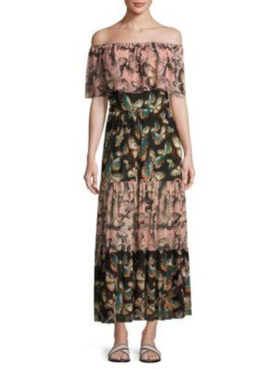 FUZZI SWIM Sunrise Moth-Print Off-the-Shoulder Dress