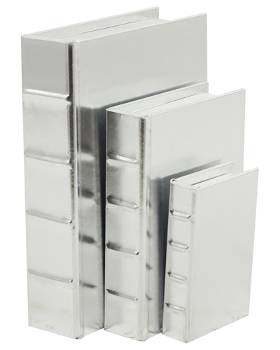 COSMOLIVING BY COSMOPOLITAN COSMOLIVING BY COSMOPOLITAN SET OF 3 SILVER FAUX LEATHER FAUX STORAGE BOOK BOX WITH METALLIC FINISH