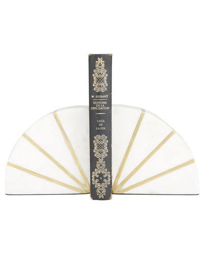 COSMOLIVING BY COSMOPOLITAN COSMOLIVING BY COSMOPOLITAN SET OF 2 GEOMETRIC WHITE MARBLE BOOKENDS WITH GOLD INLAY