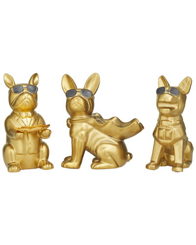 COSMOLIVING BY COSMOPOLITAN COSMOLIVING BY COSMOPOLITAN SET OF 3 BULLDOG GOLD PORCELAIN SCULPTURE WITH SUNGLASSES
