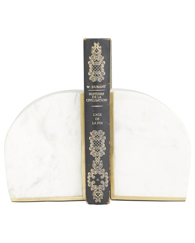 COSMOLIVING BY COSMOPOLITAN COSMOLIVING BY COSMOPOLITAN SET OF 2 GEOMETRIC WHITE MARBLE BOOKENDS WITH GOLD INLAY