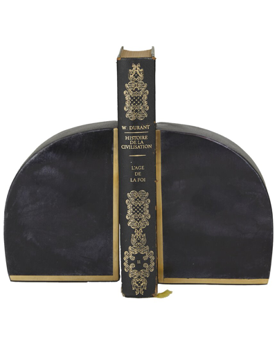 COSMOLIVING BY COSMOPOLITAN COSMOLIVING BY COSMOPOLITAN SET OF 2 GEOMETRIC BLACK MARBLE BOOKENDS WITH GOLD INLAY