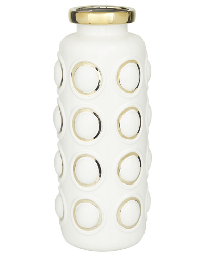 COSMOLIVING BY COSMOPOLITAN COSMOLIVING BY COSMOPOLITAN WHITE CERAMIC VASE WITH GOLD CIRCLE ACCENTS