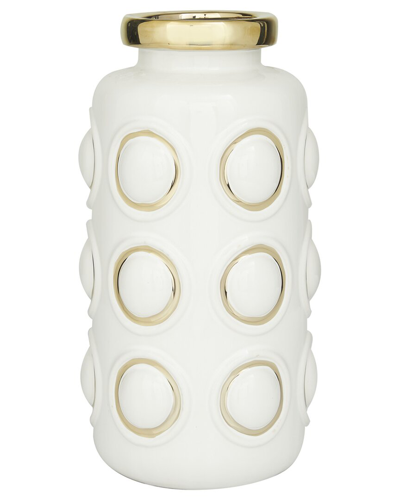 COSMOLIVING BY COSMOPOLITAN COSMOLIVING BY COSMOPOLITAN WHITE CERAMIC VASE WITH GOLD CIRCLE ACCENTS