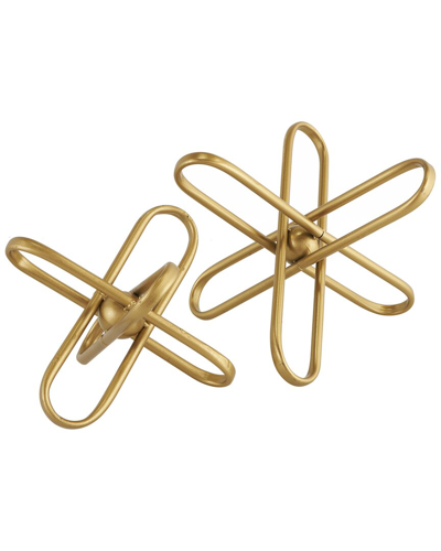 COSMOLIVING BY COSMOPOLITAN COSMOLIVING BY COSMOPOLITAN SET OF 2 GEOMETRIC GOLD METAL SCULPTURE WITH PAPER CLIP ACCENTS