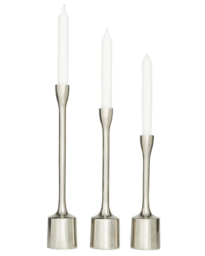 COSMOLIVING BY COSMOPOLITAN COSMOLIVING BY COSMOPOLITAN SET OF 3 SILVER ALUMINUM TAPERED CANDLE HOLDER