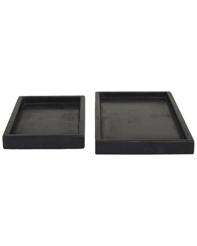 COSMOLIVING BY COSMOPOLITAN COSMOLIVING BY COSMOPOLITAN SET OF 2 BLACK MARBLE TRAY WITH RAISED BORDER