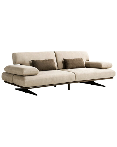 PASARGAD HOME PASARGAD HOME DELANO BEIGE FAUX SUEDE SOFA WITH SLIDING BACKREST AND ARMREST