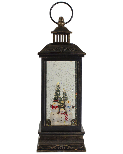 NORTHERN LIGHTS NORTHLIGHT 11IN BLACK WITH BRUSHED GOLD LED SNOWMAN FAMILY CHRISTMAS LANTERN  SNOW GLOBE