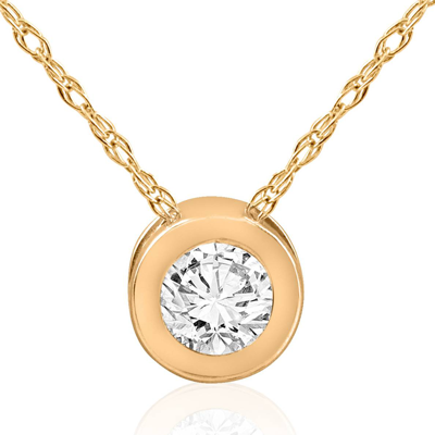 POMPEII3 14K YELLOW GOLD 3/4CT ROUND BEZEL REAL DIAMOND PENDANT