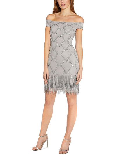 ADRIANNA PAPELL WOMENS FRINGE MINI COCKTAIL AND PARTY DRESS