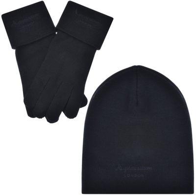 AQUASCUTUM AQUASCUTUM BEANIE HAT AND GLOVES SET NAVY