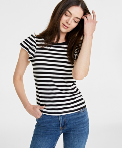 ON 34TH WOMEN'S FLUTTER-SLEEVE RIBBED TOP, CREATED FOR MACY'S